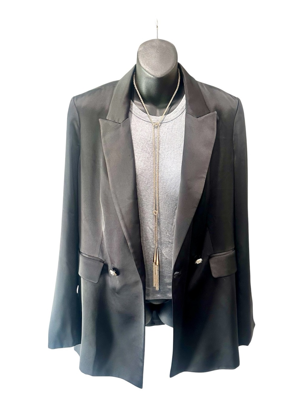 Rachel Zoe Black Satin Double Breasted Blazer 8